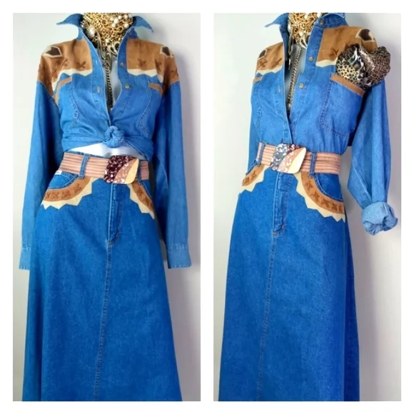 "WESTERN CHIC" VintAge Denim Two-PiEcE Skirt Set - Picture 7 of 15